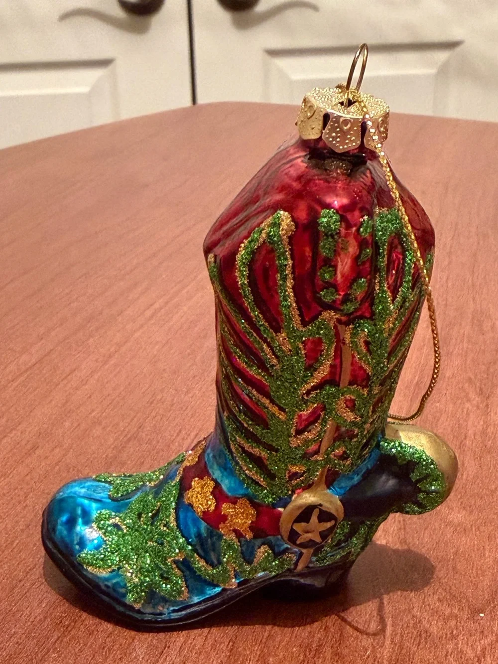 Colorful Glass Western Boot Christmas Ornament